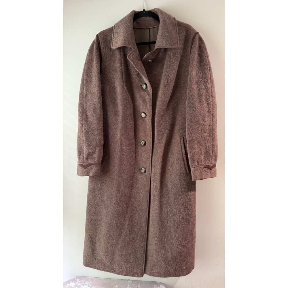 Vintage Llama Mohair Merino Wool Coat Womens 42 Mauve Brown‎ Excellent Longline